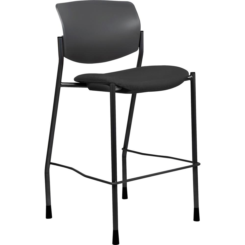 Lorell Advent Fabric Seat Contemporary Stool - Black Crepe Fabric Seat - Black Plastic Back - Powder Coated, Black Tubular Steel Frame - Four-legged Base - Black - 1 Each