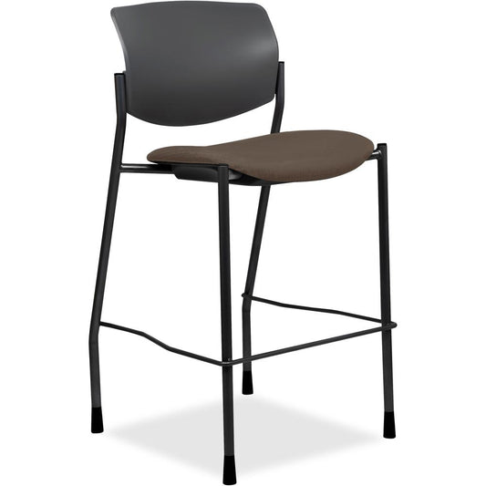 Lorell Fabric Seat Contemporary Stool - Beige Crepe Fabric Seat - Black Plastic Back - Powder Coated, Black Tubular Steel Frame - Four-legged Base - Beige - 1 Each