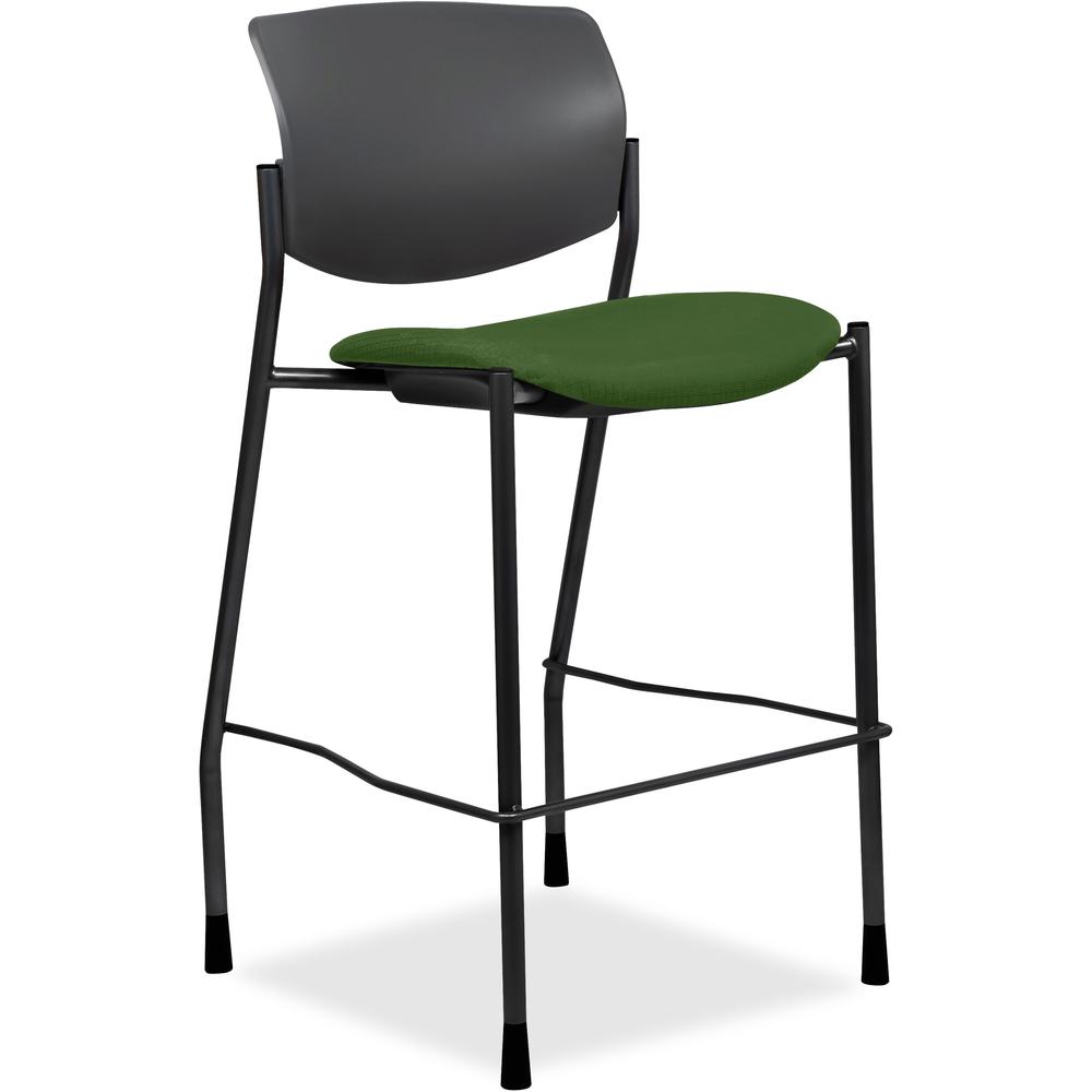 Lorell Fabric Seat Contemporary Stool - Fern Green Crepe Fabric Seat - Black Plastic Back - Powder Coated, Black Tubular Steel Frame - Four-legged Base - 1 Each