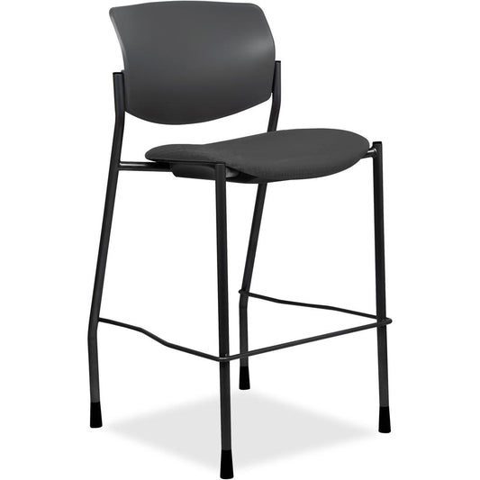 Lorell Fabric Seat Contemporary Stool - Ash Crepe Fabric Seat - Black Plastic Back - Powder Coated, Black Tubular Steel Frame - Four-legged Base - Ash - 1 Each