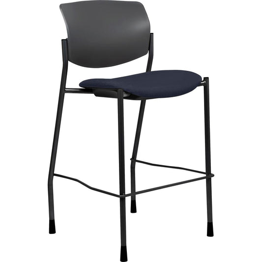 Lorell Fabric Seat Contemporary Stool - Dark Blue Crepe Fabric Seat - Black Plastic Back - Powder Coated, Black Tubular Steel Frame - Four-legged Base - Dark Blue - 1 Each