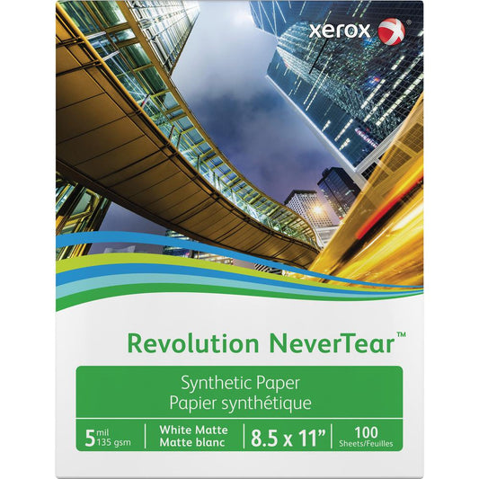 Xerox Revolution NeverTear Synthetic Paper - White - 94 Brightness - Letter - 8 1/2" x 11" - 135 g/m&#178; Grammage - Matte - 100 / Pack - Weather Resistant, Chemical Resistant - White