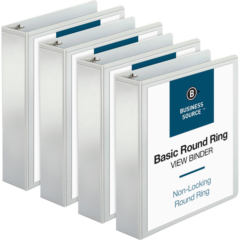 Business Source Round-ring View Binder - 2" Binder Capacity - Letter - 8 1/2" x 11" Sheet Size - 475 Sheet Capacity - Round Ring Fastener(s) - 2 Internal Pocket(s) - Polypropylene - White - Wrinkle-fr