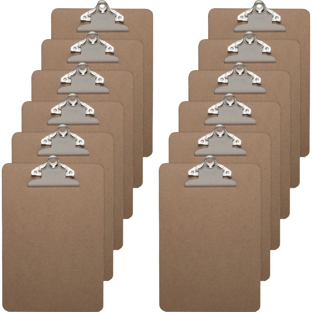 Business Source Mini Clipboard with Standard Metal Clip - Standard - 6" x 9" - Hardboard - Brown - 12 / Box