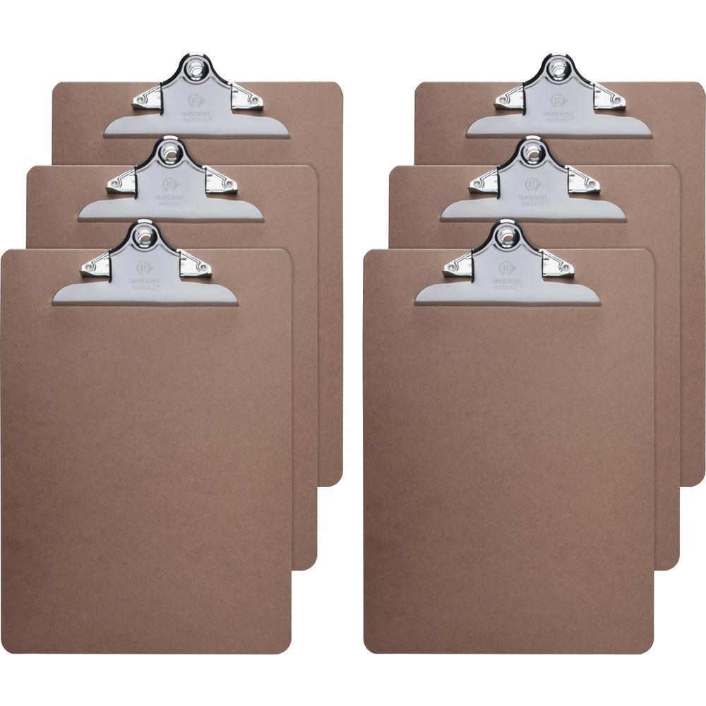 Business Source Hardboard Clipboard - Standard - 9" x 12 1/2" - Hardboard - Brown - 6 / Bundle