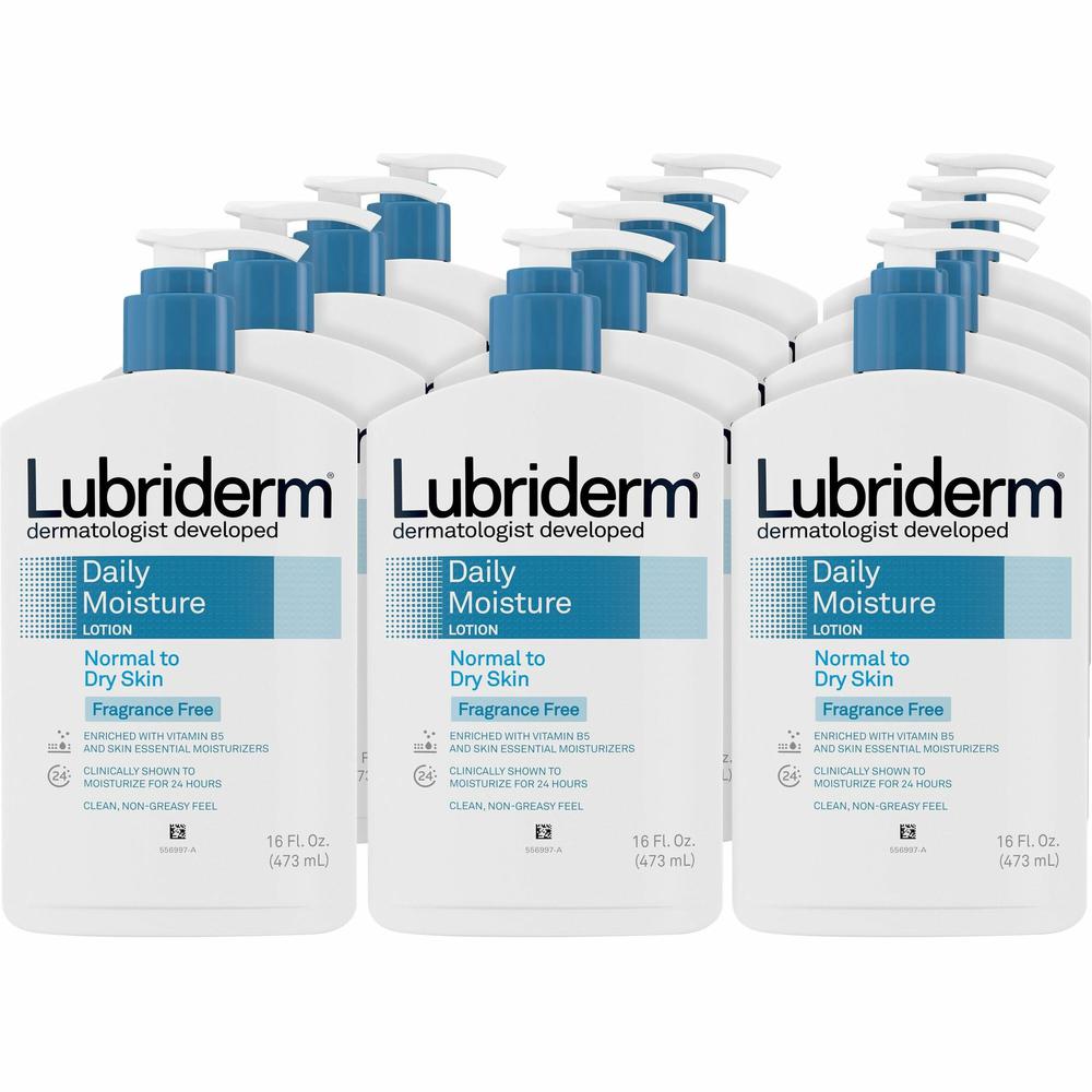 Lubriderm Daily Moisture Lotion - Lotion - 16 fl oz - For Dry, Normal Skin - Applicable on Body - Moisturising, Non-greasy, Fragrance-free, Absorbs Quickly - 12 / Carton