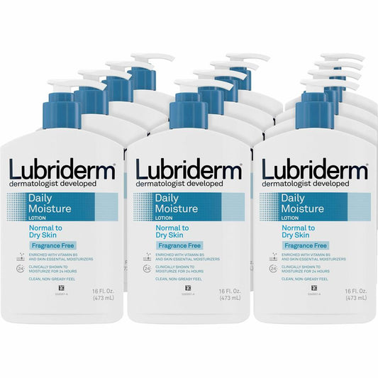 Lubriderm Daily Moisture Lotion - Lotion - 16 fl oz - For Dry, Normal Skin - Applicable on Body - Moisturising, Non-greasy, Fragrance-free, Absorbs Quickly - 12 / Carton