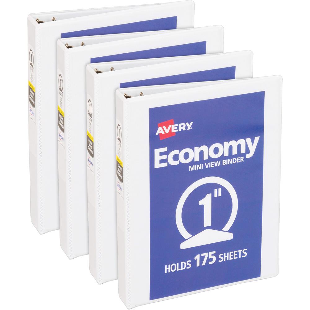 Avery&reg; Economy View Binder - 1" Binder Capacity - Statement - 5 1/2" x 8 1/2" Sheet Size - 175 Sheet Capacity - 3 x Round Ring Fastener(s) - 2 Internal Pocket(s) - Vinyl, Chipboard - White - Sturd