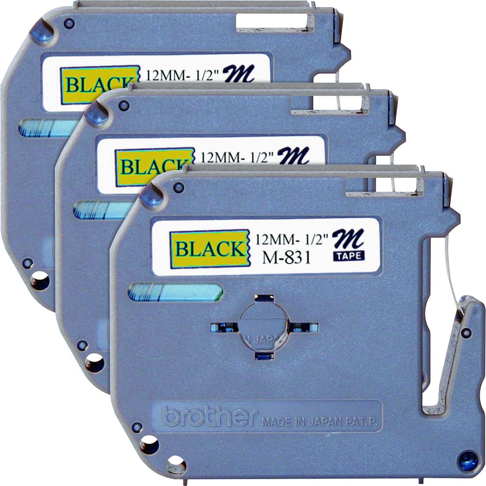 Brother P-touch Nonlaminated M Series Tape Cartridge - 1/2" Width - Rectangle - Black, Gold - 3 / Bundle