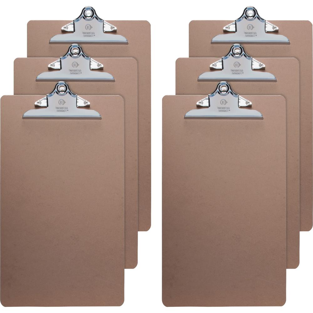 Business Source Hardboard Clipboard - 9" x 15 1/2" - Hardboard - Brown - 6 / Bundle