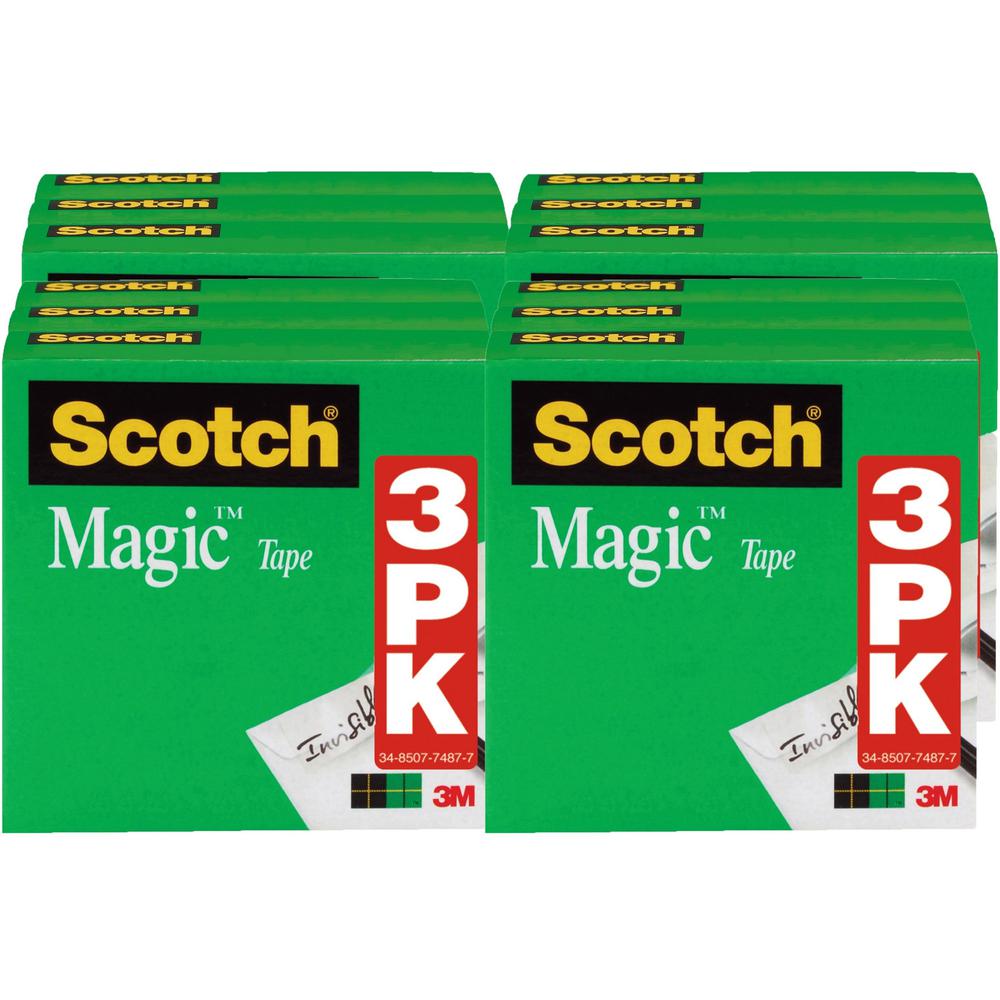 Scotch 1/2"W Magic Tape - 36 yd Length x 0.50" Width - 1" Core - For Mending, Splicing - 12 / Bundle - Matte - Clear