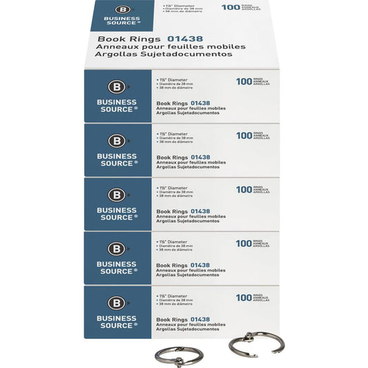 Business Source Standard Book Rings - 1.5" Diameter - Silver - Nickel Plated - 500 / Bundle