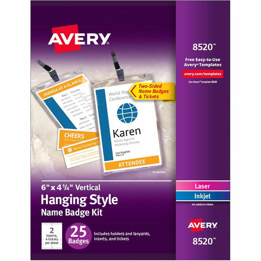 Avery&reg; Vertical Hanging Style Name Badges - White, Black - 25 / Pack