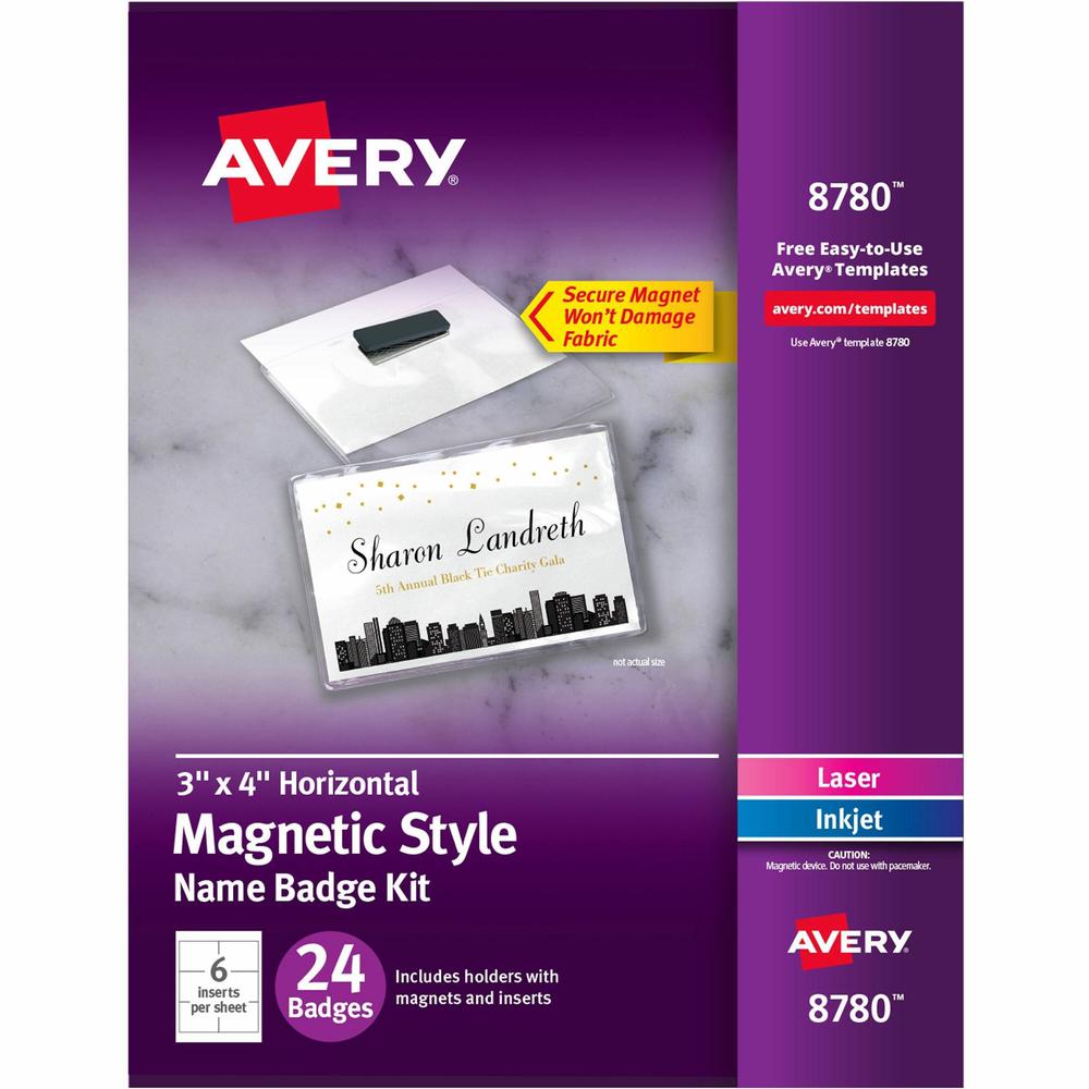 Avery&reg; Secure Magnetic Name Badges with Durable Plastic Holders and Heavy-duty Magnets - 1 / Pack - 4" Width - Rectangular Shape - Pocket - Micro Perforated, Insertable, Magnetic, Durable, Reusabl