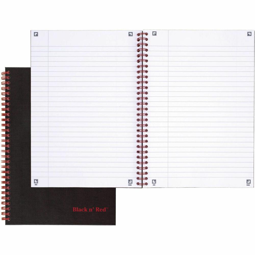 Black n' Red Hardcover Business Notebook - 70 Sheets - Twin Wirebound - Ruled9.9" x 7" - Black/Red Cover - Bleed Resistant, Ink Resistant, Hard Cover, Perforated, Foldable - 1 Each