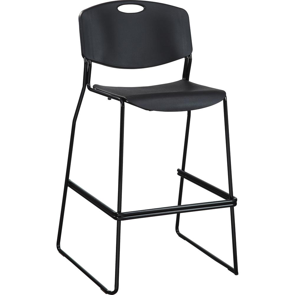 Lorell Heavy-duty Bistro Stack Chairs - Black Plastic Seat - Black Plastic Back - Black Steel Frame - 2 / Carton