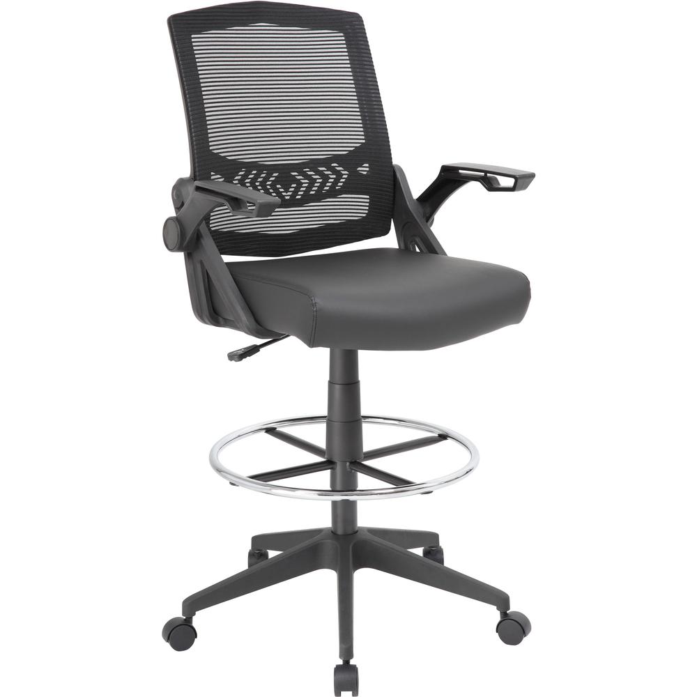 Boss Black Flip Arm Mesh Drafting Stool - Black Seat - Black Mesh Back - Armrest - 1 Each