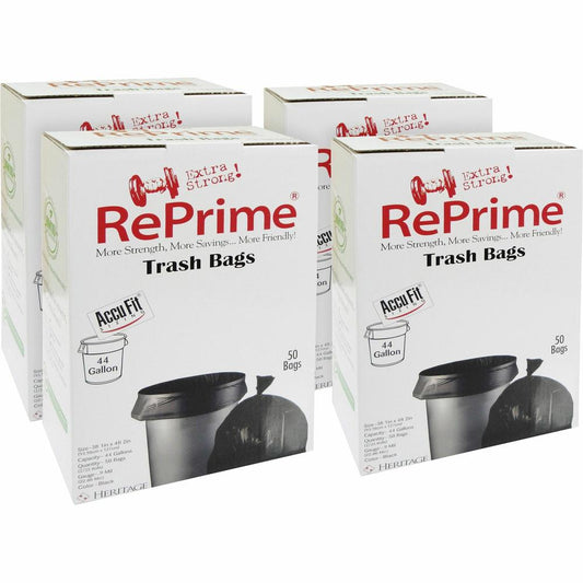 Heritage RePrime AccuFit 44-gal Can Liners - 44 gal Capacity - 37" Width x 50" Length - 0.90 mil (23 Micron) Thickness - Low Density - Black - Linear Low-Density Polyethylene (LLDPE) - 4/Carton - 50 P