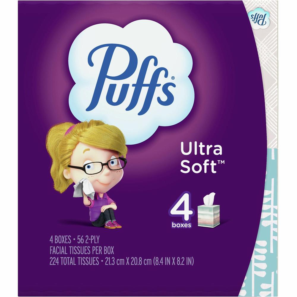 Puffs Ultra Soft Facial Tissue - 2 Ply - White - Comfortable, Extra Soft - For Home, Office - 56 Per Box - 24 / Carton