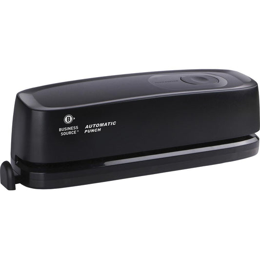 Business Source Electric Hole Punch - 3 Punch Head(s) - 10 Sheet of 20lb Paper - 9/32" Punch Size - 2.6" x 11.9" x 3.2" - Black