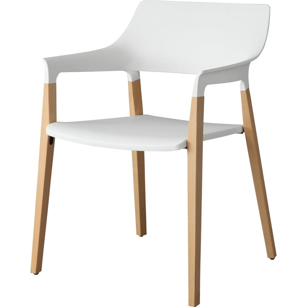 Lorell Wood Legs Stack Chairs - Plastic Seat - Plastic Back - Beechwood Frame - Four-legged Base - White - Wood, Plastic - Armrest - 2 / Carton