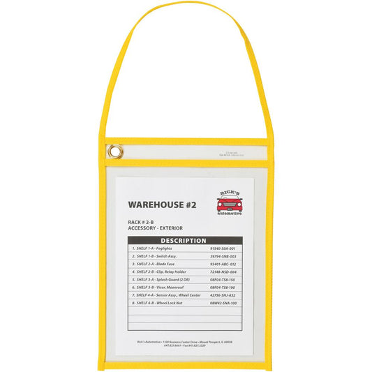 C-Line Hanging Strap Shop Ticket Holder - 12" x 9" x 16" - Vinyl - 15 / Box - Yellow