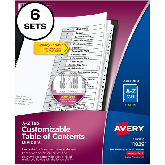 Avery&reg; A-Z Black & White Table of Contents Dividers - 156 x Divider(s) - A-Z, Table of Contents - 26 Tab(s)/Set - 8.5" Divider Width x 11" Divider Length - 3 Hole Punched - White Paper Divider - W