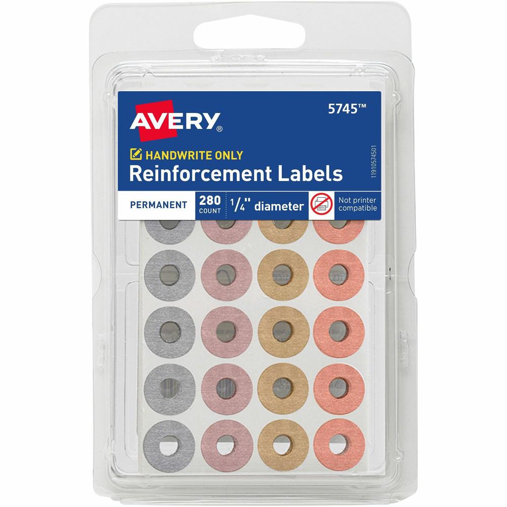 Avery&reg; Reinforcement Labels on Small Sheets - 0.3" Diameter - Round - Assorted Metallic - 36 / Carton