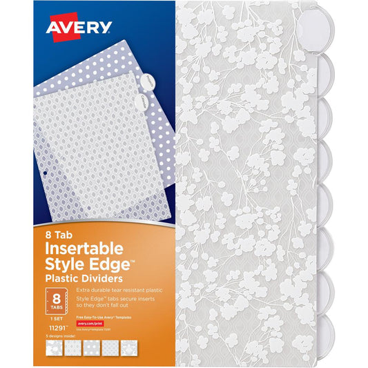 Avery&reg; Style Edge Insertable Plastic Dividers - 8 x Divider(s) - 8 Tab(s) - 8 - 8 Tab(s)/Set - 8.5" Divider Width x 11" Divider Length - 3 Hole Punched - Frosted White Plastic Divider - Frosted Wh