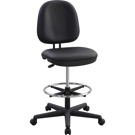 Lorell Vinyl Contoured Back Stool - Vinyl, Plastic Seat - Vinyl, Plastic Back - 5-star Base - Black - 1 Each