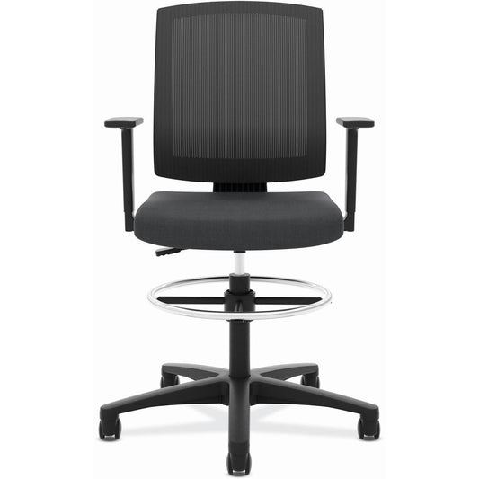 HON Torch Mesh Mid-Back Task Stool - Black Foam, Plush, Polyester Seat - Black Mesh Back - Black Frame - Mid Back - 5-star Base - Armrest - 1 Each