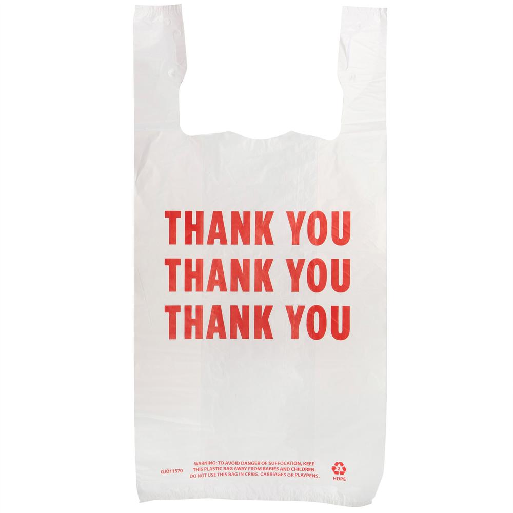 Genuine Joe THANK YOU Plastic Bags - 11" Width x 20 mil Length - High Density - White - Plastic - 250/Box - Shopping