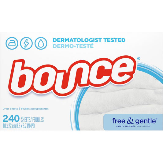 Bounce Free & Gentle Dryer Sheets - 9" Length x 6.04" Width - 240 / Box - White