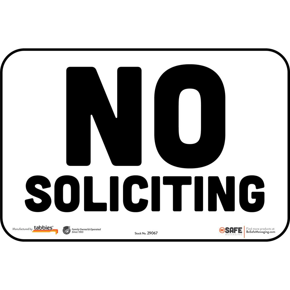 Tabbies NO SOLICITING BeSafe Facilities Wall Decal - 3 / Carton - NO SOLICITING Print/Message - 9" Width x 6" Height - Rectangular Shape - Repositionable, Pressure Sensitive, Tear Resistant, Removable