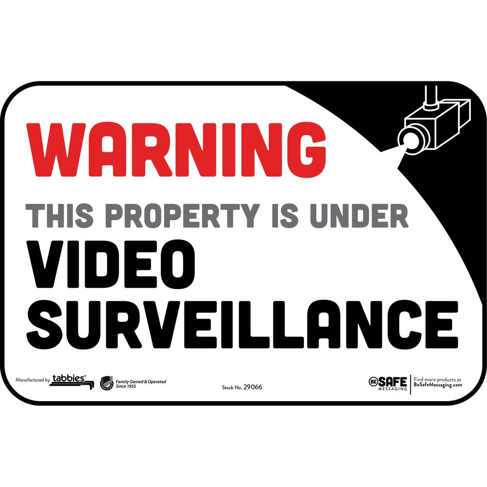 Tabbies PROPERTY IS UNDER SURVEILLANCE Wall Decal - 3 / Carton - WARNING THIS PROPERTY IS UNDER VIDEO SURVEILLANCE Print/Message - 9" Width x 6" Height - Rectangular Shape - Repositionable, Pressure S