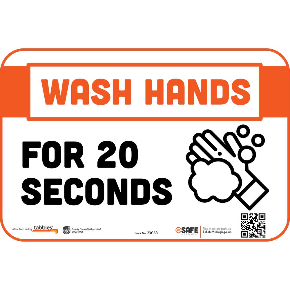 Tabbies WASH HANDS FOR 20 SECONDS Wall Decals - 3 / Carton - Wash Hands For 20 Seconds (Or Sing "Happy Birthday" Twice) Print/Message - 9" Width x 6" Height - Rectangular Shape - Repositionable, Press