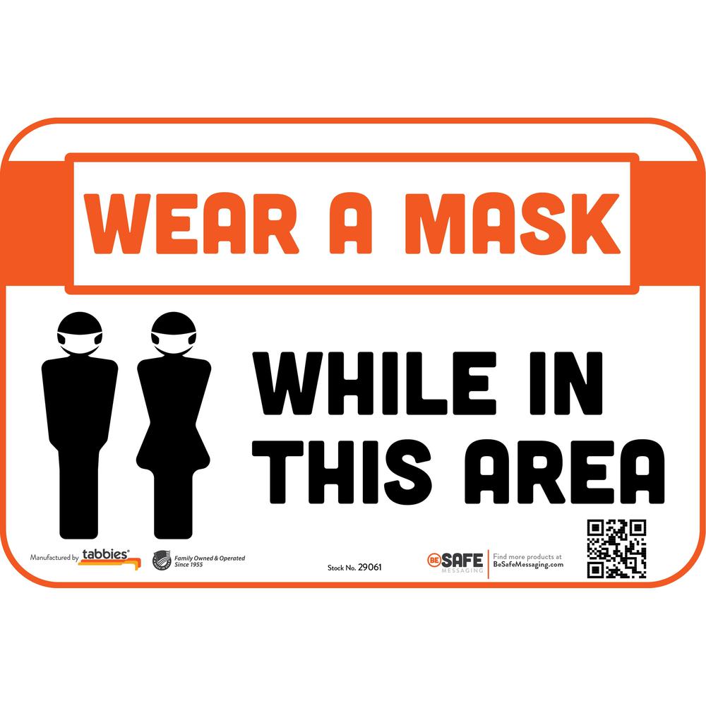 Tabbies WEAR A MASK WHILE IN THIS AREA Wall Decal - 3 / Carton - Please Wear a Mask While In This Area Print/Message - 9" Width x 6" Height - Rectangular Shape - Repositionable, Pressure Sensitive, Te