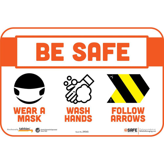 Tabbies WEAR A MASK FOLLOW ARROWS Wall Decal - 3 / Carton - BE SAFE, WEAR A MASK, WASH HANDS, FOLLOW ARROWS Print/Message - 9" Width x 6" Height - Rectangular Shape - Repositionable, Pressure Sensitiv