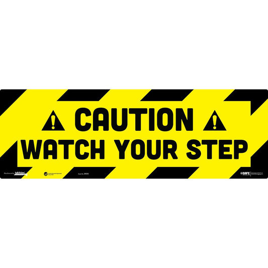 Tabbies CAUTION WATCH YOUR STEP Floor Decal - 6 / Carton - CAUTION WATCH YOUR STEP Print/Message - 18" Width x 12" Height - Square Shape - Repositionable, Pressure Sensitive, Tear Resistant, Removable