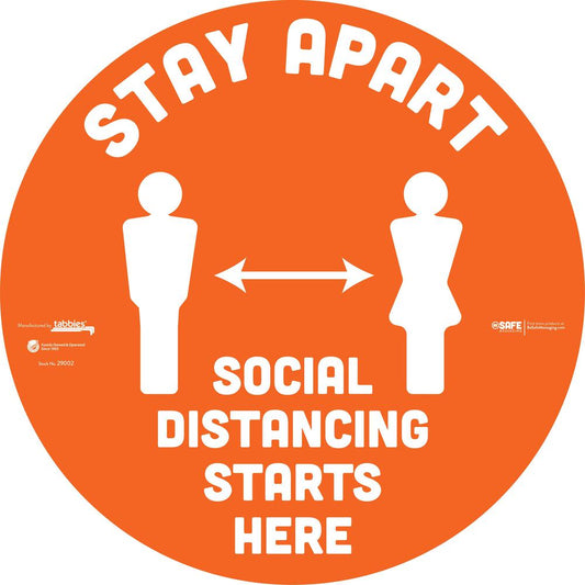 Tabbies STAY APART BeSafe Messaging Floor Decal - 6 / Carton - Stay Apart Print/Message - 12" Width x 12" Height - Circle Shape - Repositionable, Pressure Sensitive, Tear Resistant, Removable, Anti-sl