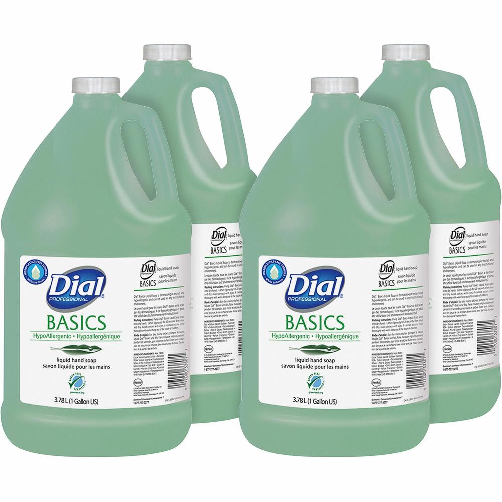 Dial Basics Liquid Hand Soap - 1 gal (3.8 L) - Hand, Healthcare, School, Office, Restaurant, Daycare - Green - 4 / Carton