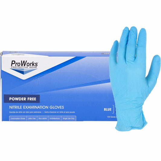 ProWorks Nitrile Exam Gloves - Medium Size - For Right/Left Hand - Nitrile - Blue - Comfortable, Latex-free, Non-sterile - For Industrial, Food Service, Construction, First Responder/Defense, Healthca