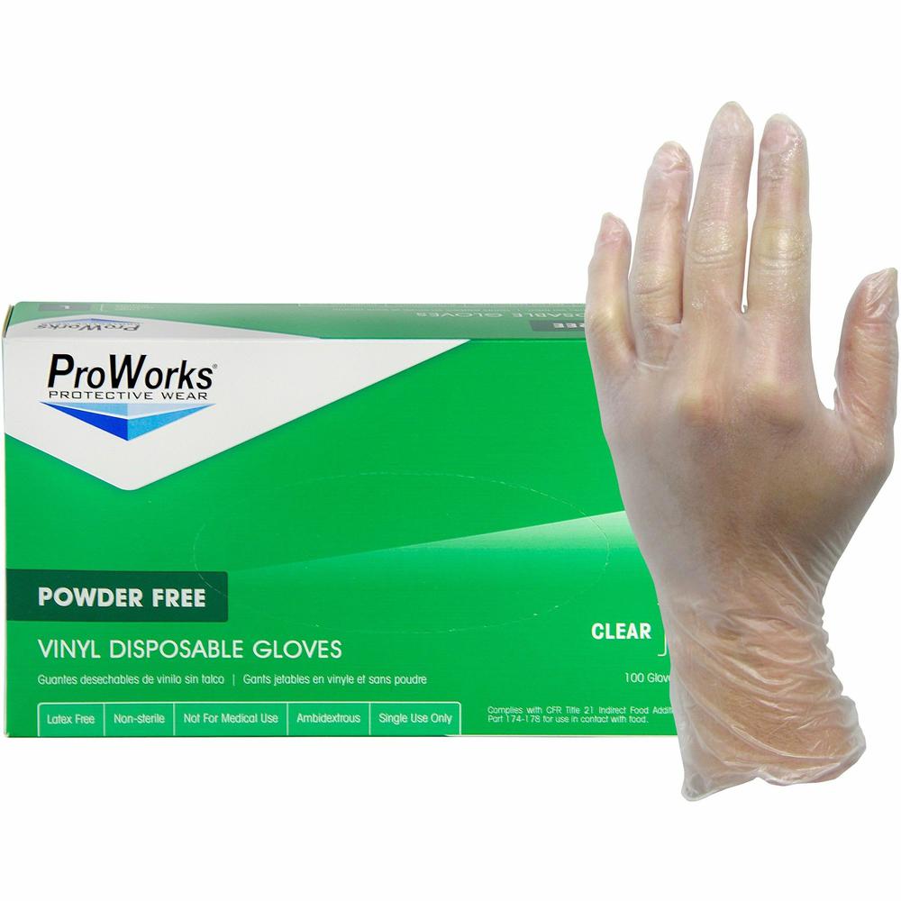 ProWorks Vinyl Industrial Gloves - X-Large Size - Vinyl - Clear - Non-sterile - For Industrial, Food Processing, Construction, Food Service, Hospitality, General Purpose - 100 / Box - 3 mil Thickness