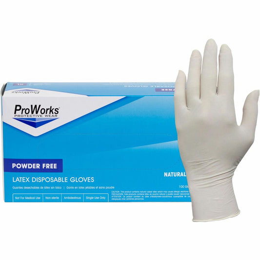 ProWorks Latex Disposable General-Purpose Gloves - Small Size - Latex - Natural - Comfortable, Non-sterile, Textured Fingertip - For Food Service, General Purpose, Industrial, Manufacturing, Office, E