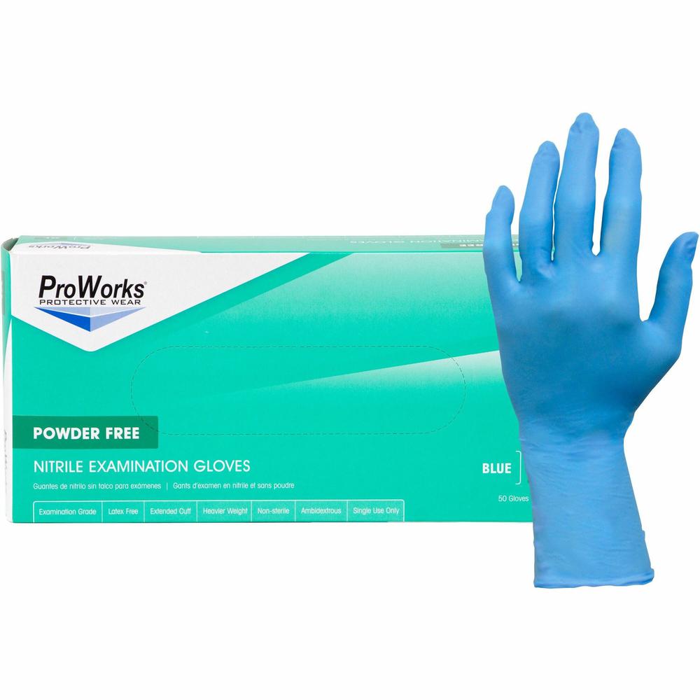 ProWorks Nitrile Exam Gloves - Small Size - For Right/Left Hand - Nitrile - Blue - Non-sterile, Wear Resistant, Tear Resistant, Durable, Latex-free, Heavyweight - For Automotive, Aerospace, Examinatio