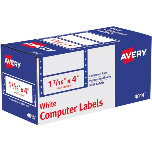 Avery&reg; Address Label - 1 7/16" Width x 4" Length - Permanent Adhesive - Dot Matrix - White - 1 / Sheet - 5000 Total Label(s) - 5000 / Box