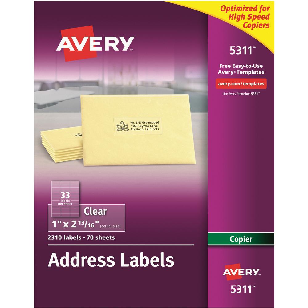 Avery&reg; Address Label - 1" Width x 2 13/16" Length - Permanent Adhesive - Rectangle - Frosted Clear - Film - 33 / Sheet - 70 Total Sheets - 2310 Total Label(s) - 2310 / Box