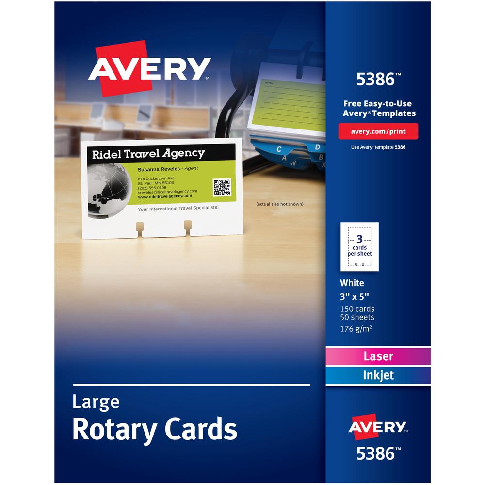 Avery&reg; Uncoated 2-side Printing Rotary Cards - Index Card - 3" x 5" - 150 / Box - 3 Sheets - Perforated, Heavyweight, Double-sided, Printable - White