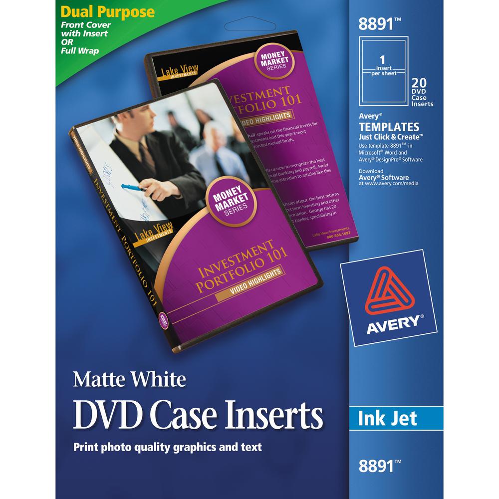 Avery&reg; Avery(R) Matte White DVD Case Inserts, 20 Inserts (8891) - Matte - 20 / Pack - Acid-free, Moisture Resistant, Water Resistant - White