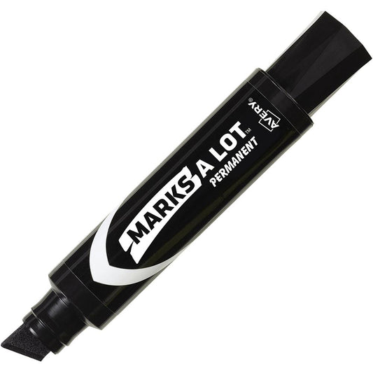 Avery&reg; Marks A Lot Permanent Markers - Jumbo Desk-Style Size - Chisel Marker Point Style - Black - Black Barrel - 1 Dozen